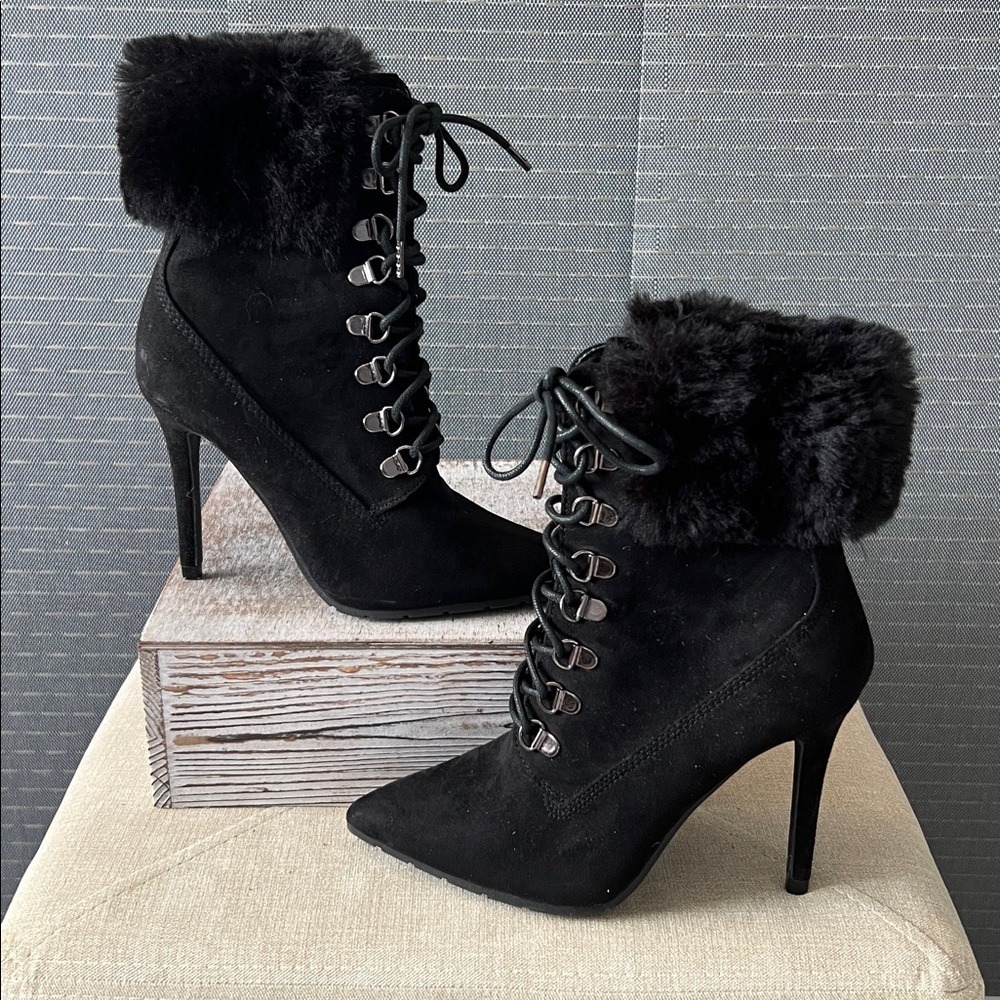 Qupid Scorpio-05 Faux Suede Corset Stiletto Boots
